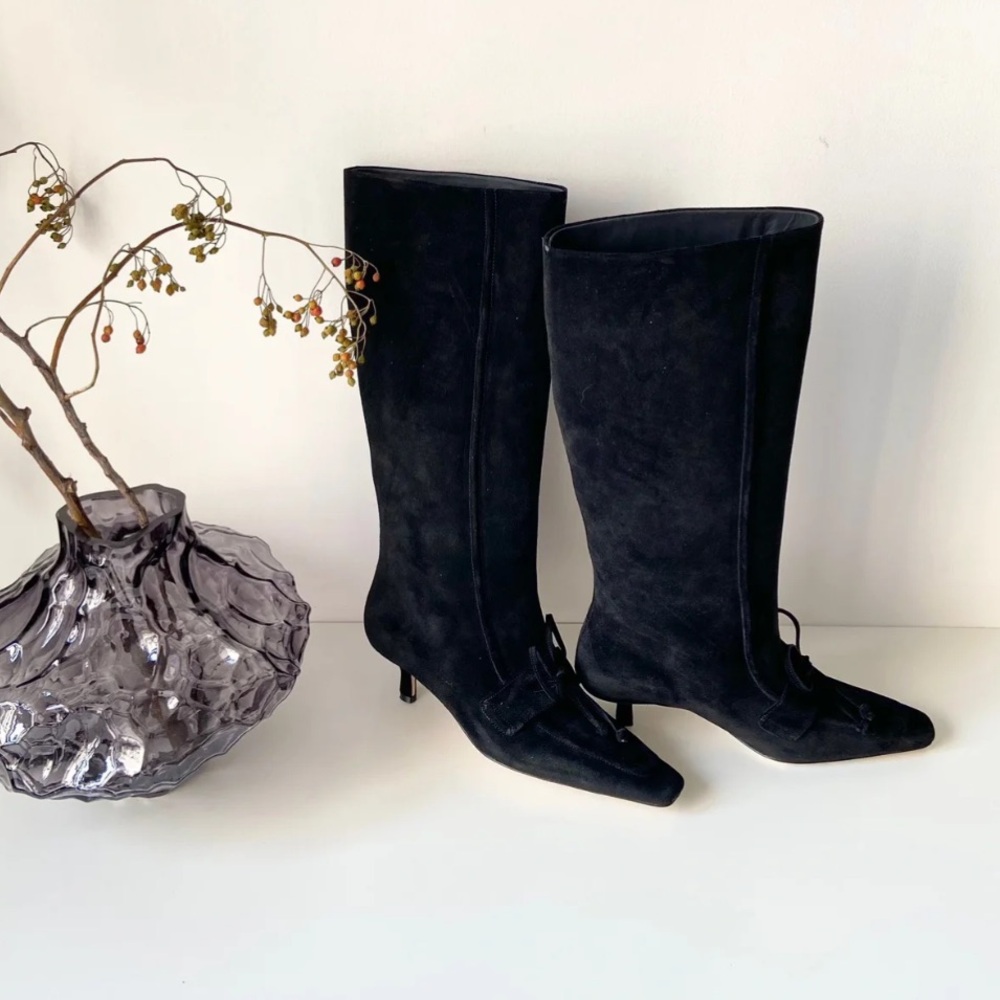 Burberry marina storm tall boots in black suede size 37.5 - Picture 5 of 5